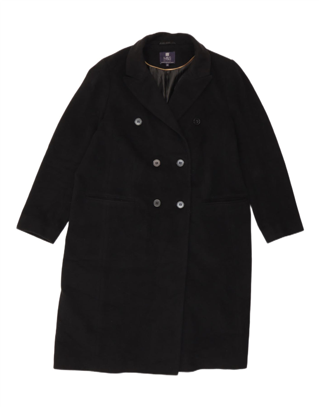 Casaco feminino Marks & Spencer com peito duplo UK 20 2XL lã preta