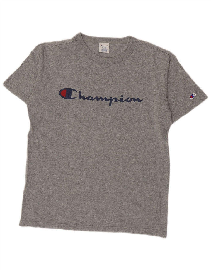 Camiseta masculina estampada Champion grande cinza manchado