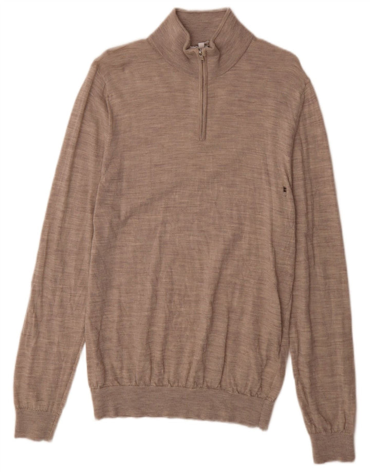 Suéter masculino Reiss com zíper e gola grande de lã manchada cinza