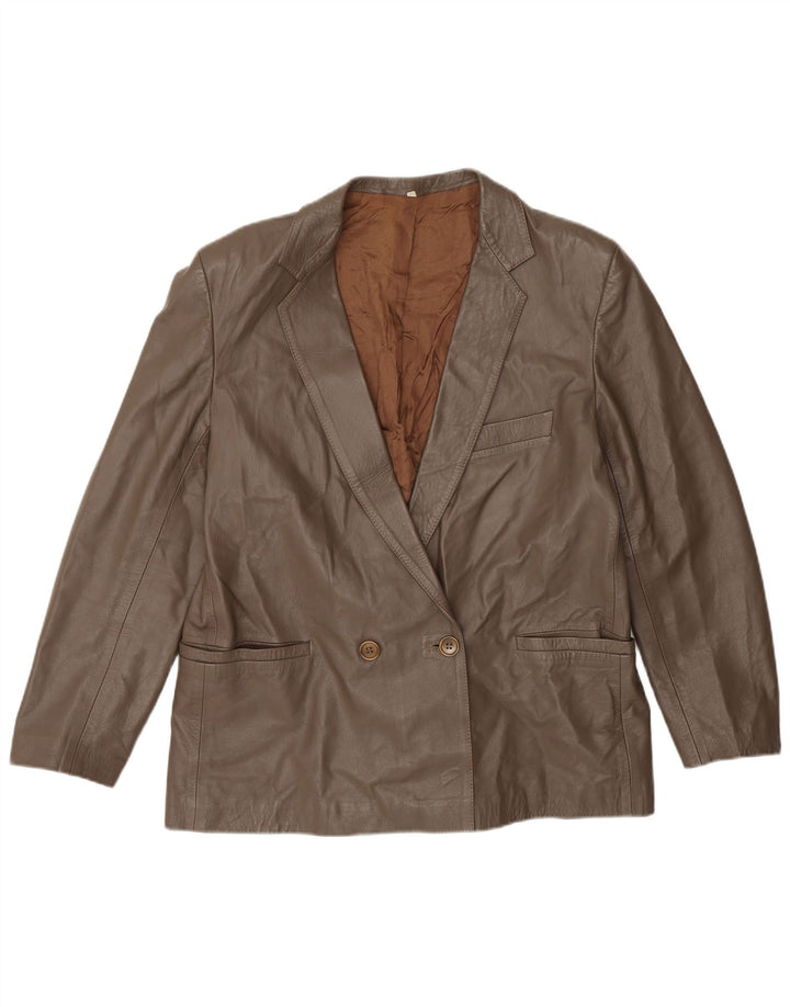 Jaqueta blazer feminina vintage de couro com peito duplo IT 50 XL marrom