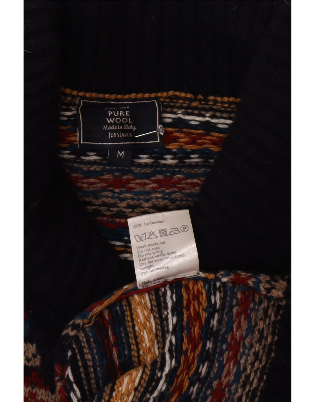 Suéter masculino John Lewis com gola xale médio azul marinho Fair Isle