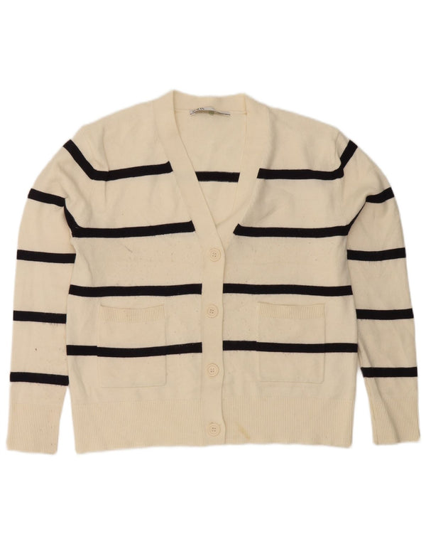 Suéter cardigã feminino oversized Zara Reino Unido 6 XS off white listrado viscose