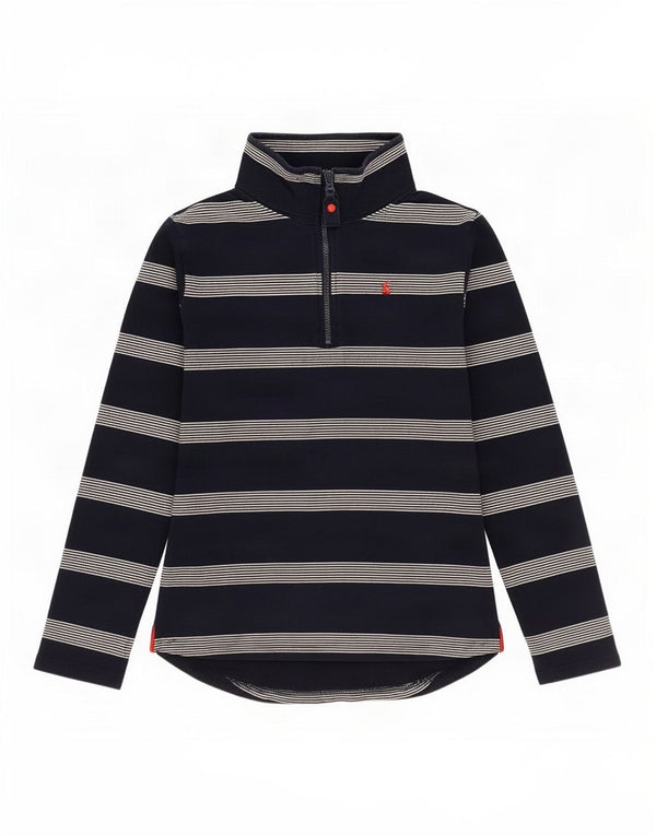 Suéter feminino Joules com gola e zíper UK 12 listrado azul marinho médio