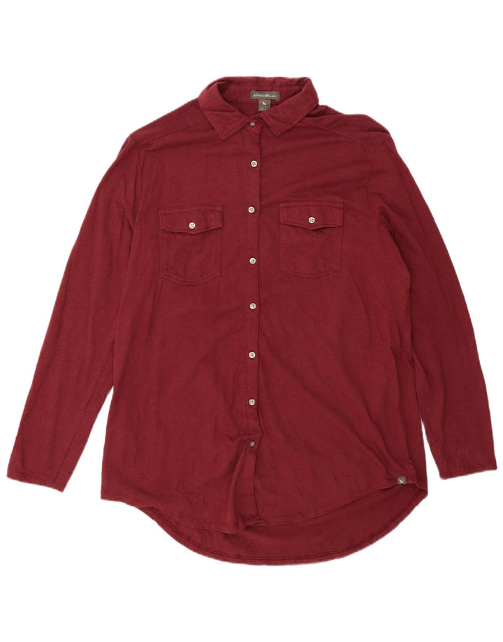 Camisa feminina EDDIE BAUER Reino Unido 16 grande algodão marrom