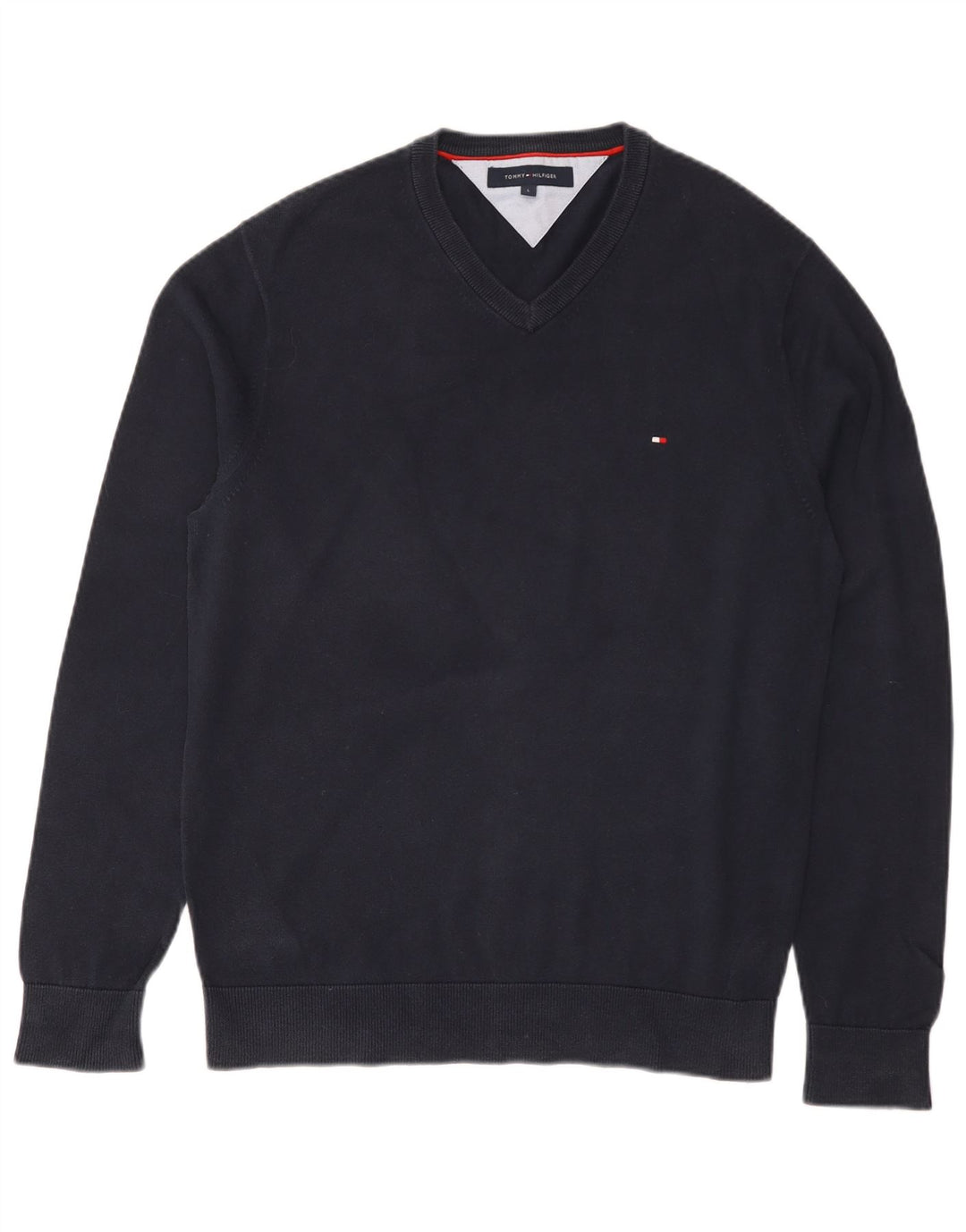 Suéter masculino Tommy Hilfiger regular fit com decote em V grande azul marinho