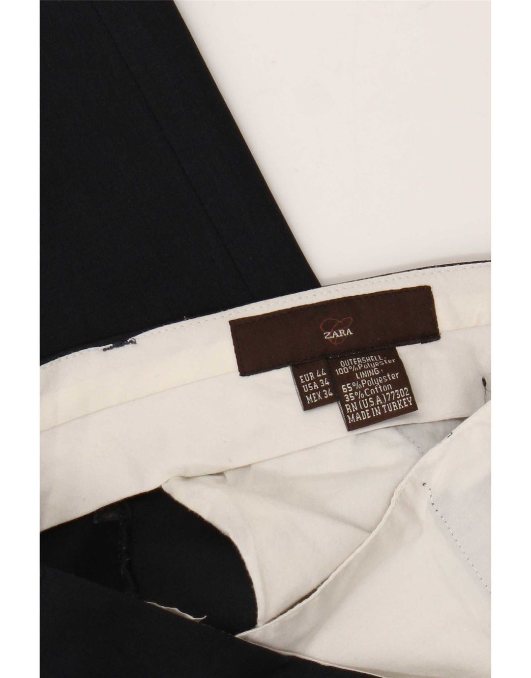 Zara Calça masculina reta de terno UE 44 grande W34 L29 azul marinho poliéster