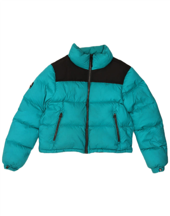 Jaqueta acolchoada feminina Superdry UK 12 poliéster colorblock turquesa médio