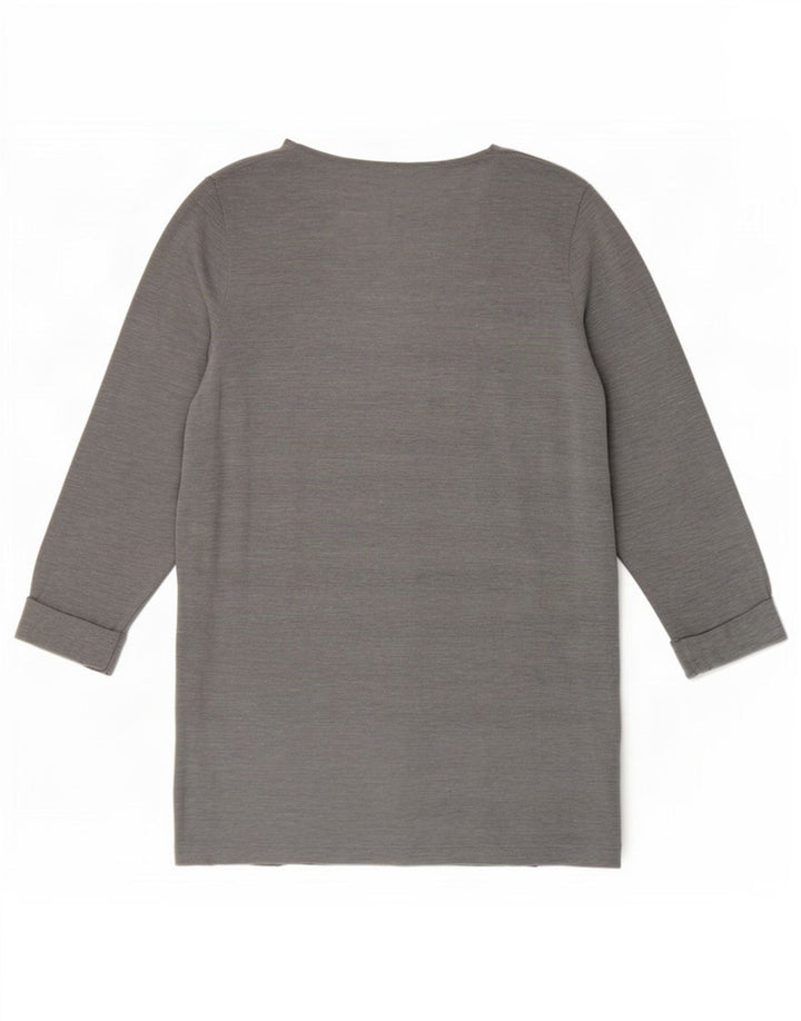 Top feminino Marks & Spencer manga 3/4 UK 14 poliéster listrado cinza médio