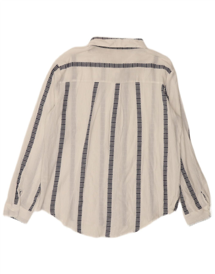 Camisa feminina BKE UK 16 grande algodão listrado branco