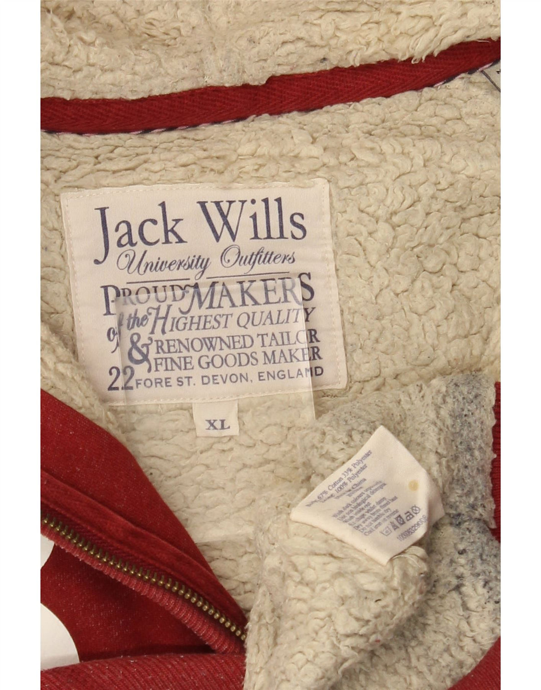 JACK WILLS Suéter masculino com capuz e zíper gráfico XL algodão vermelho
