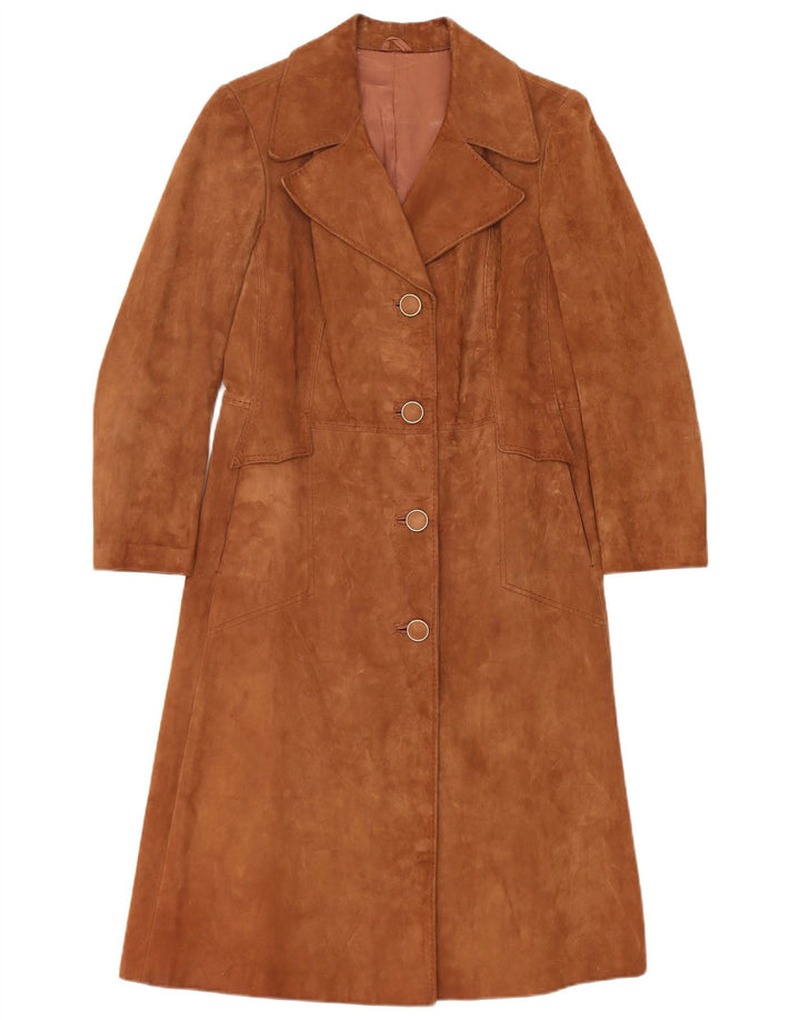 Sobretudo feminino vintage de camurça IT 44 couro marrom médio