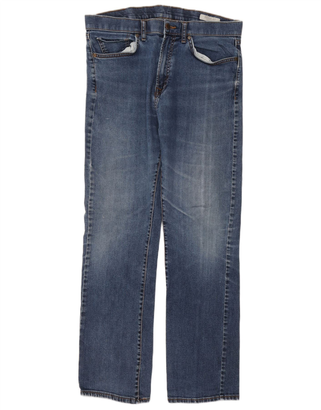 Calça jeans reta regular masculina Marks & Spencer W36 L33 azul algodão