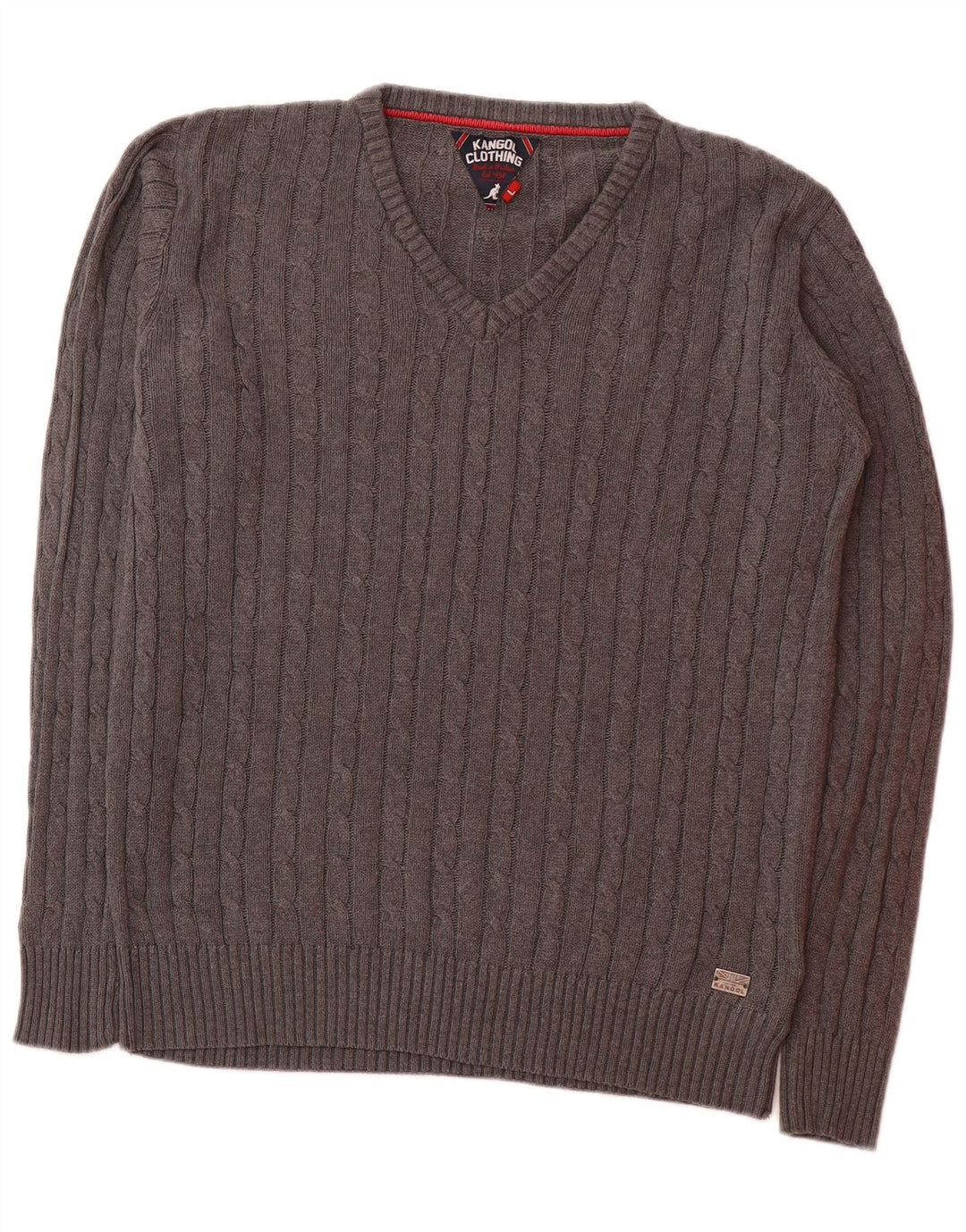 Suéter masculino KANGOL com decote em V grande algodão cinza
