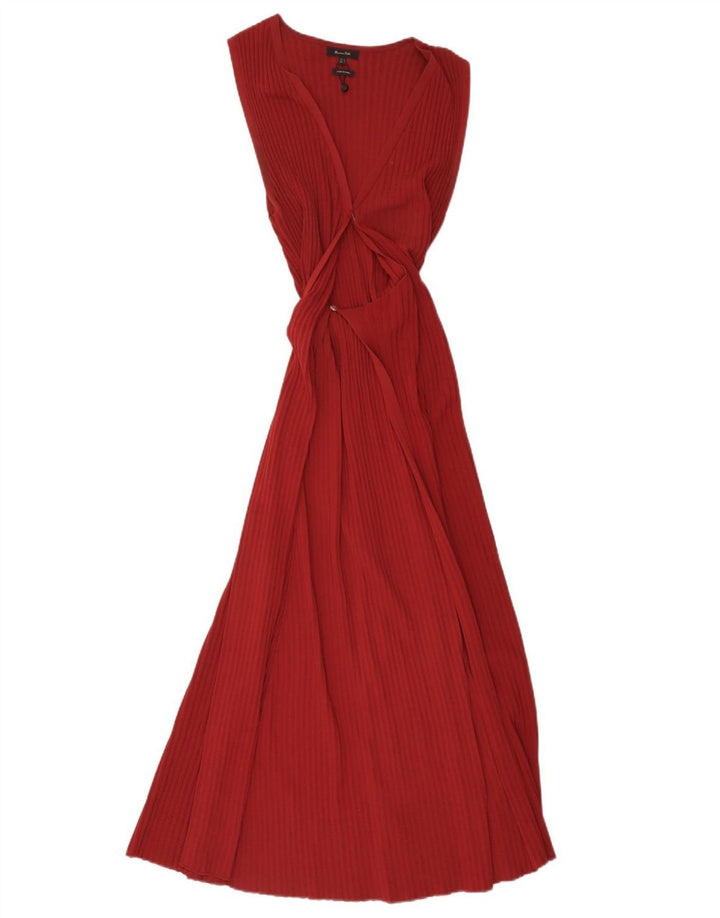 Vestido maxi feminino sem mangas Massimo Dutti Reino Unido 12 viscose vermelha média