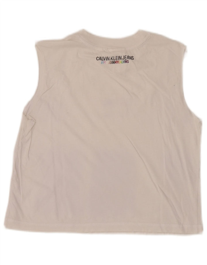 Calvin Klein Feminino Crop Graphic Vest Top UK 12 Médio Branco