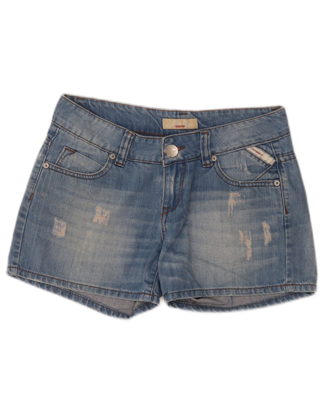 Shorts jeans feminino Carrera desgastado W30 azul médio