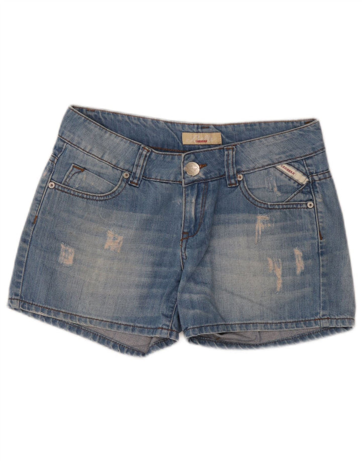 Shorts jeans feminino Carrera desgastado W30 azul médio