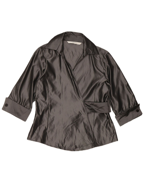 Zara Womens Wrap 3/4 Sleeve Shirt Blouse UK 14 Large Grey Acrylic