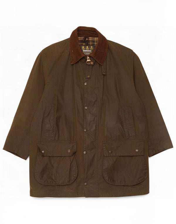 Barbour Mens Border Loose Fit Waxed Cotton Jacket UK 44 Large Khaki