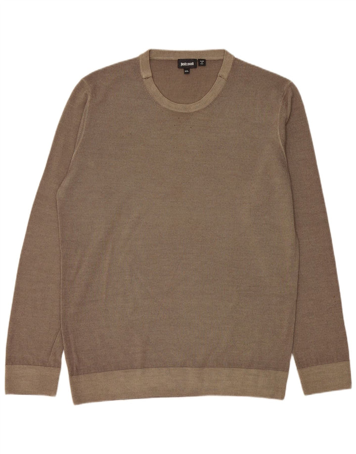 JUST CAVALLI Suéter masculino com gola redonda 2XL lã cáqui