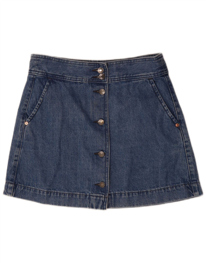 Mini saia jeans feminina Benetton Reino Unido 12 médio W30 algodão azul