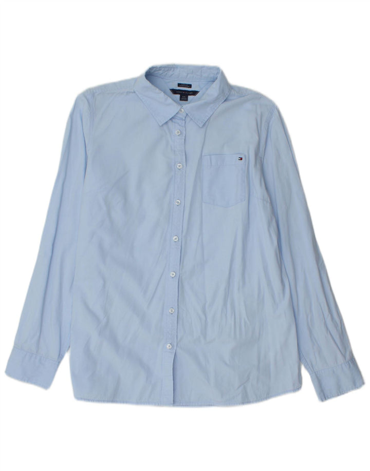 Camisa feminina Tommy Hilfiger Classic Fit grande algodão azul
