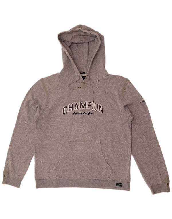 Jumper com capuz gráfico masculino Champion XL cinza manchado de algodão