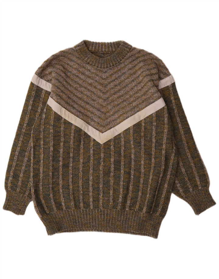 Suéter vintage masculino com gola redonda listrado verde médio