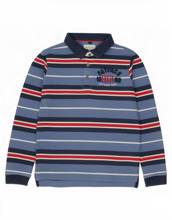 Camisa polo de rugby de manga comprida para meninos Fat Face 12-13 anos de algodão listrado azul