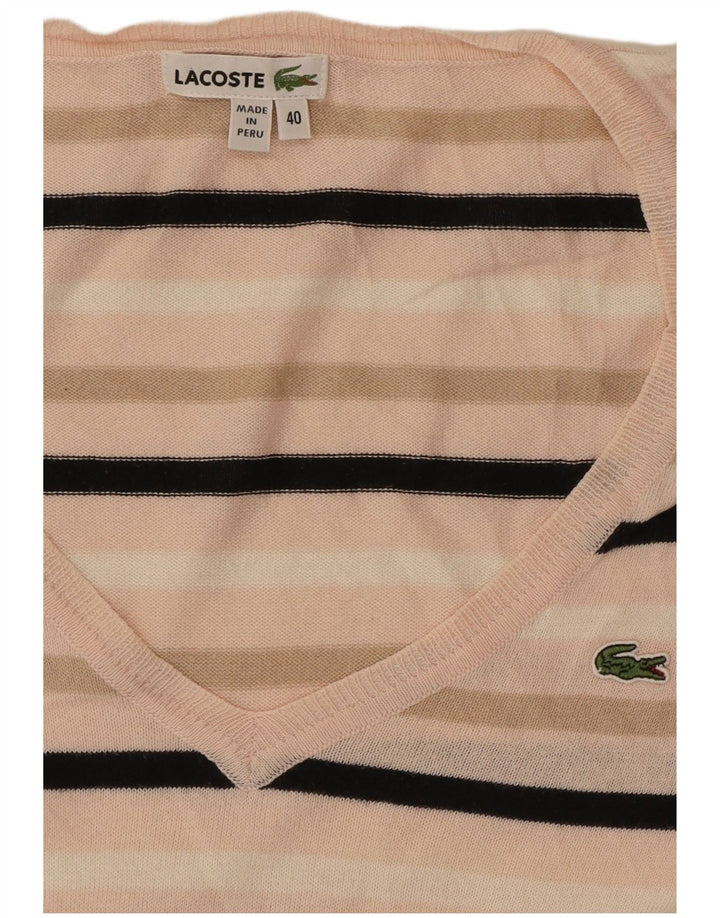 Suéter feminino Lacoste com decote em V tamanho 40 listrado rosa médio