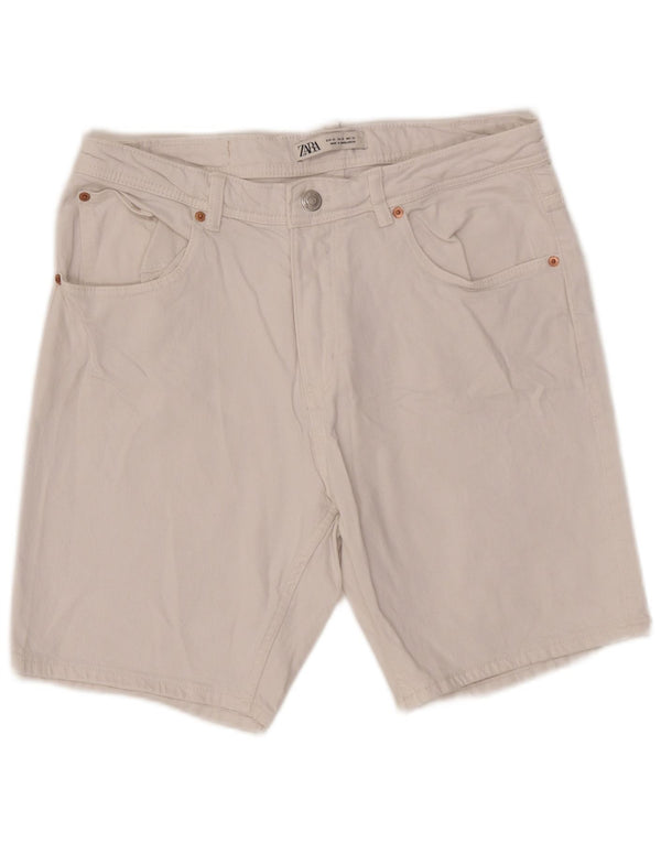 Zara Mens Denim Shorts EU 42 Grande W32 Algodão Branco