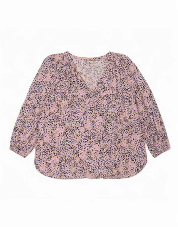 Blusa feminina NRBY com ajuste solto manga 3/4 Reino Unido 14 médio rosa manchado
