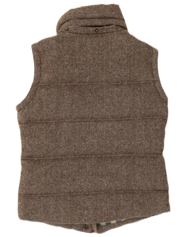Colete acolchoado feminino Jack Wills Reino Unido 8 lã manchada marrom pequena