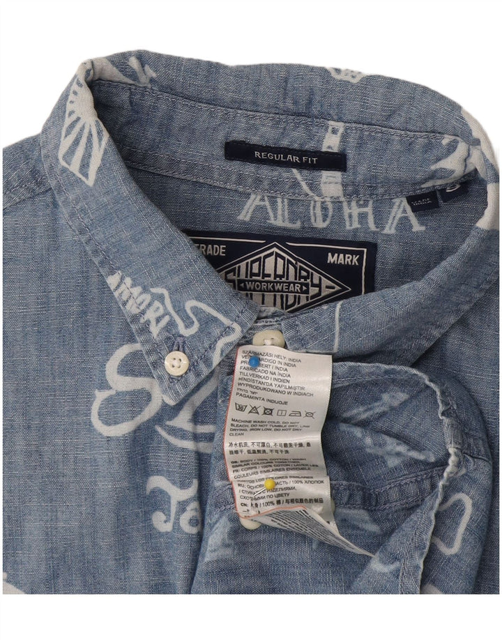 Camisa masculina Superdry Regular Fit Graphic manga curta pequena azul algodão