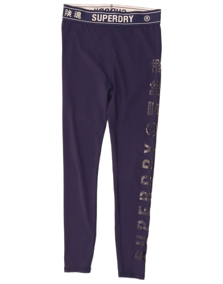Leggings gráficas femininas Superdry UK 12 poliéster azul marinho médio