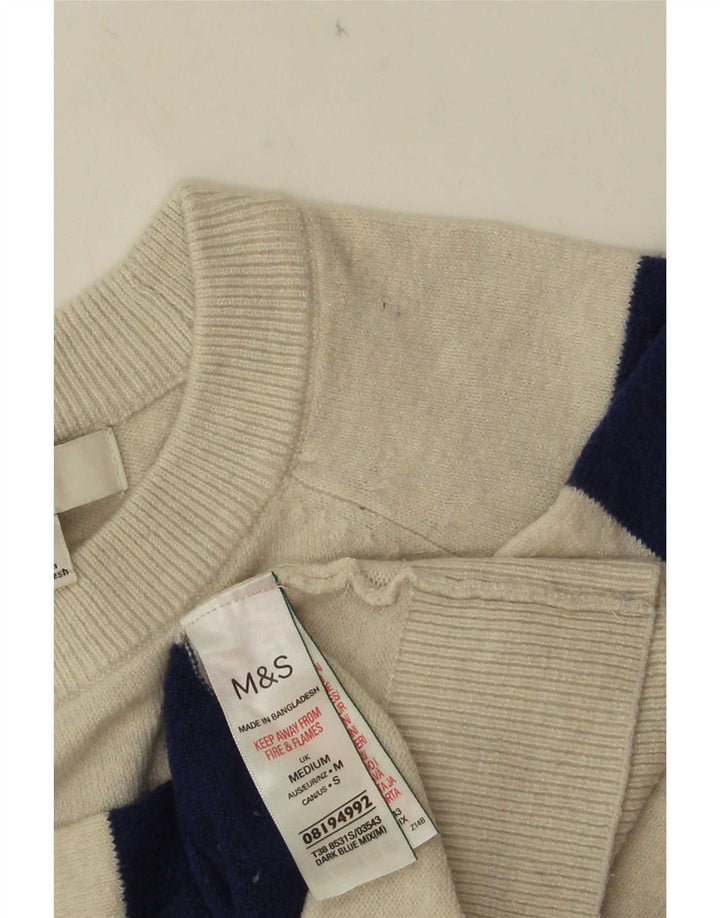 Suéter feminino Marks & Spencer com gola redonda e listrado azul médio UK 14