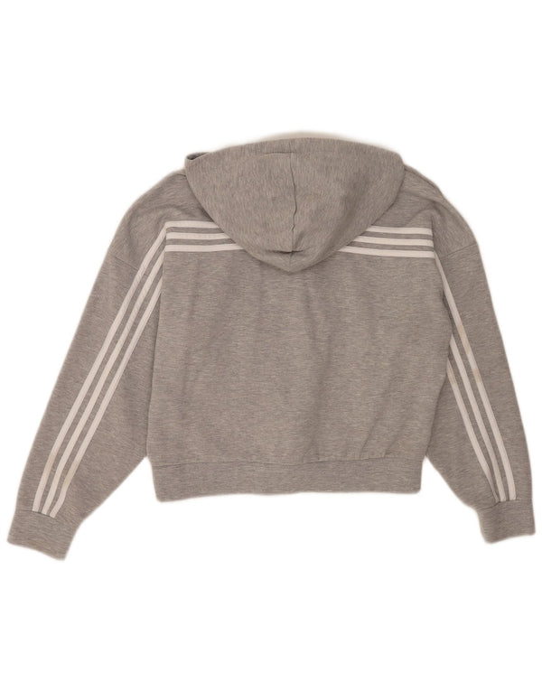 Suéter Adidas Feminino Relaxed Fit Zip com Capuz UK 8/10 Pequeno Listrado Cinza