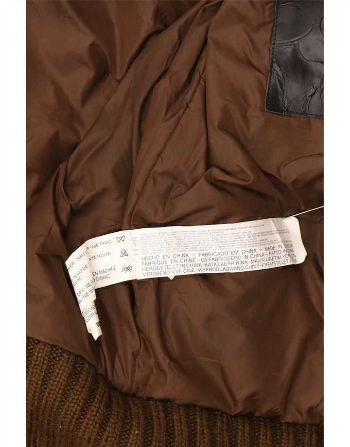 Zara Mens Knit Bomber Jacket UK 40 Grande Lã Colourblock Marrom