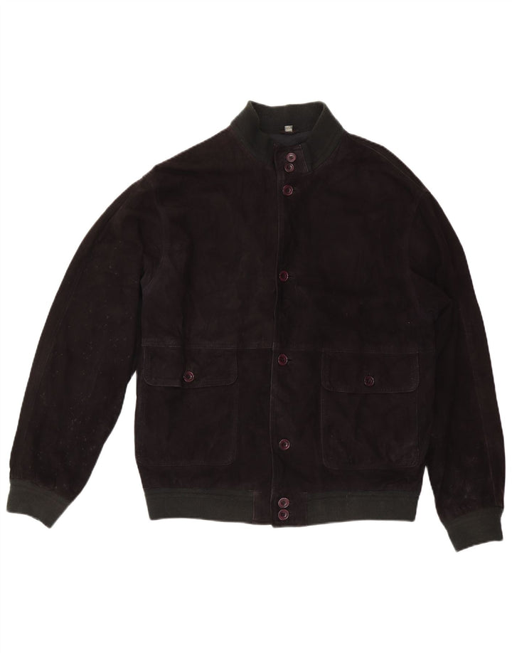 Jaqueta bomber de camurça masculina vintage IT 50 grande couro preto