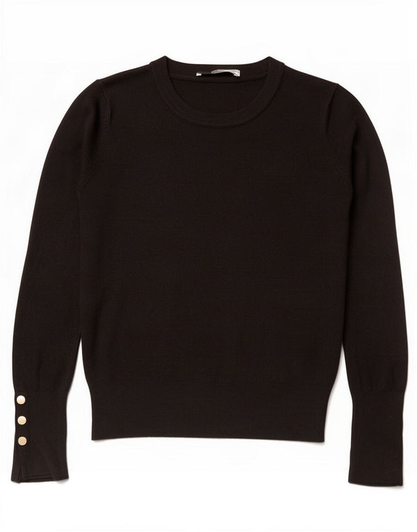 Zara Suéter feminino cropped com gola redonda Reino Unido 10 pequeno preto
