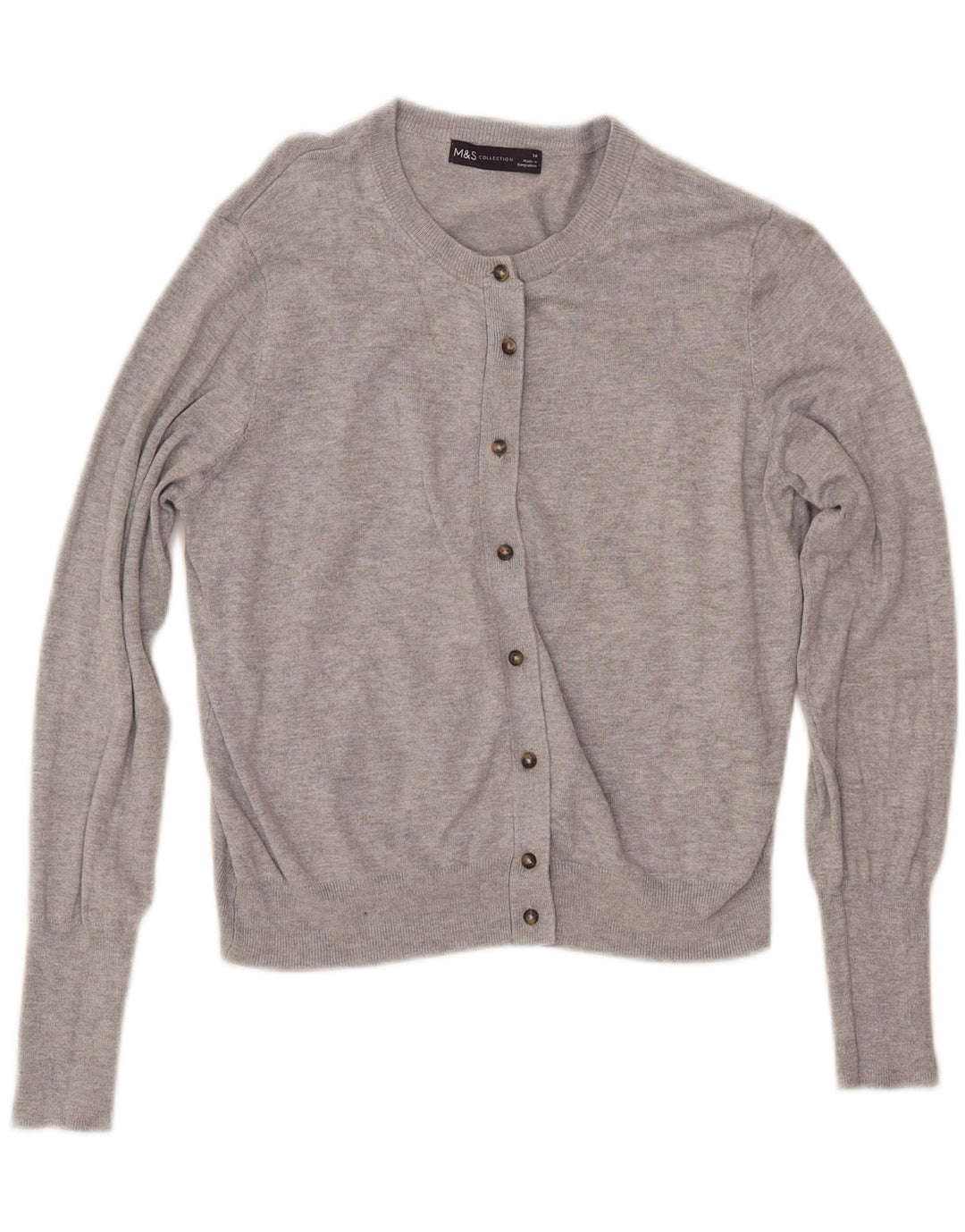 Suéter cardigã feminino MARKS & SPENCER Reino Unido 14 viscose cinza médio