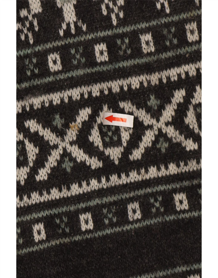 Suéter masculino Henry Scott com gola redonda, cinza médio, acrílico Fair Isle