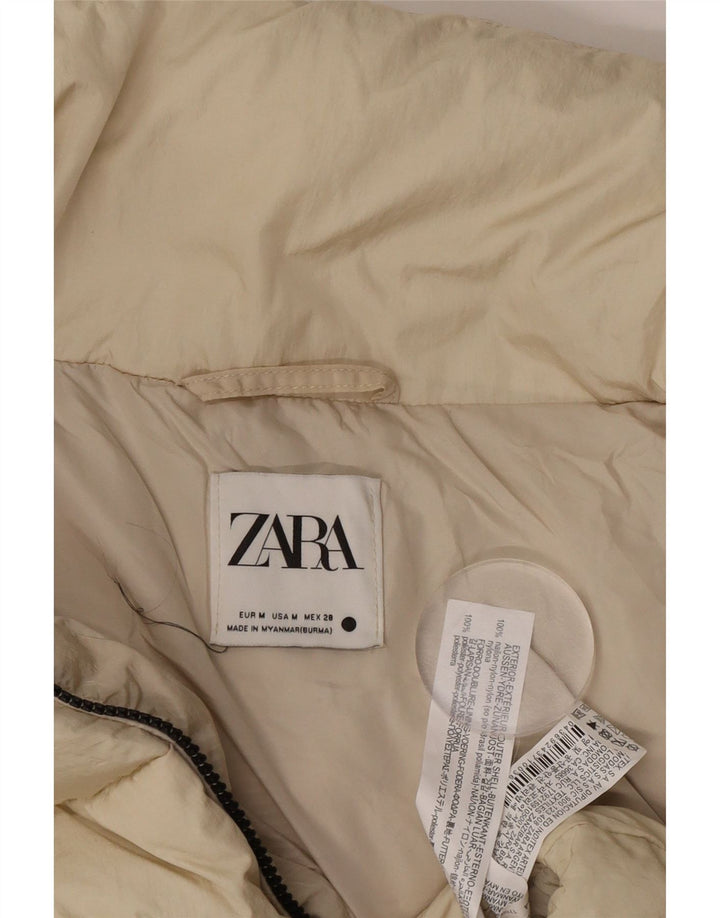 Zara Womens Crop Oversized Jaqueta Acolchoada Reino Unido 14 Médio Bege Nylon