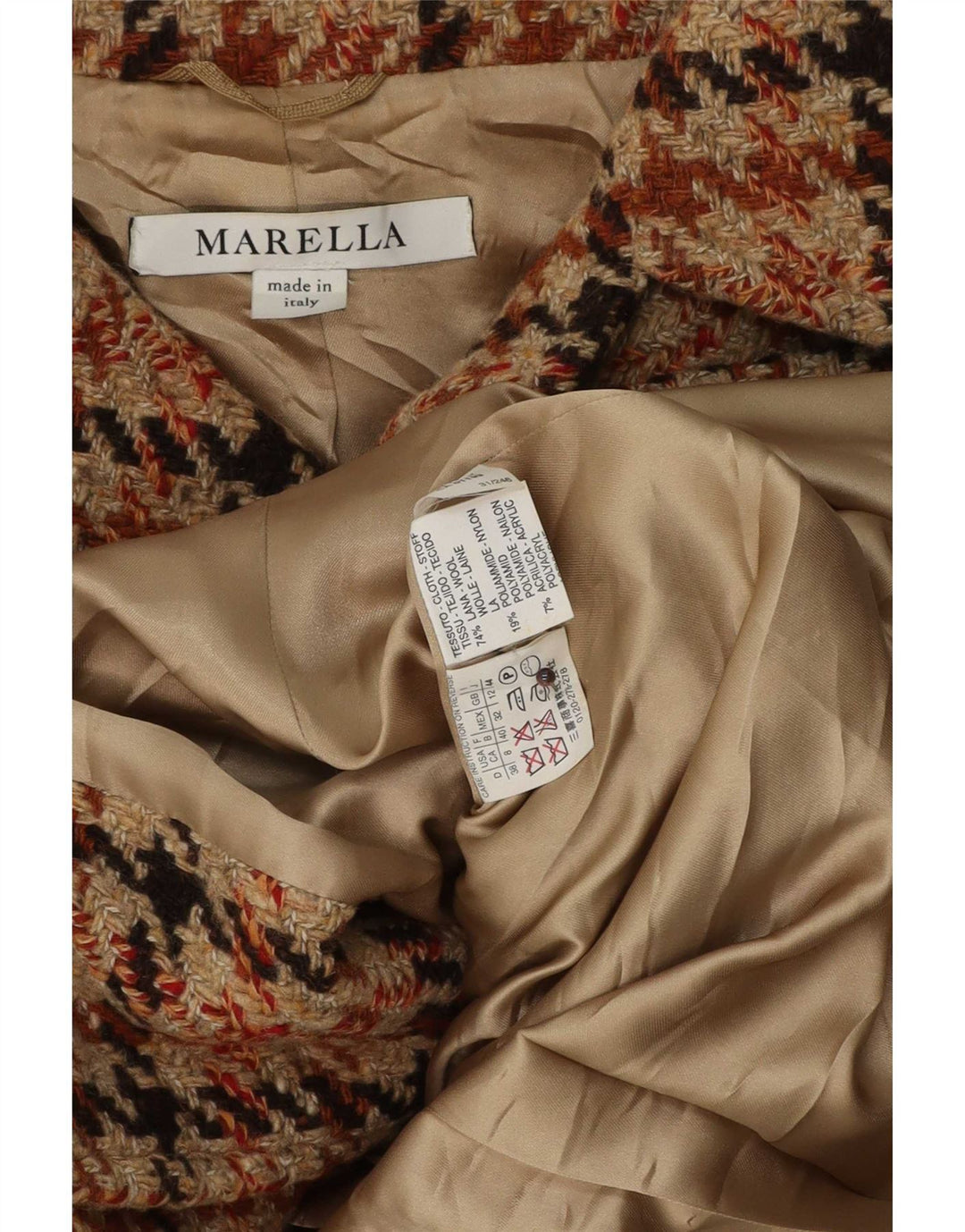 Jaqueta Blazer Feminina Marella Reino Unido 12 Médio Marrom Houndstooth Clássico