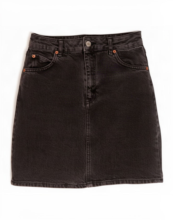 Mini saia jeans feminina Topshop W26 pequena algodão preto