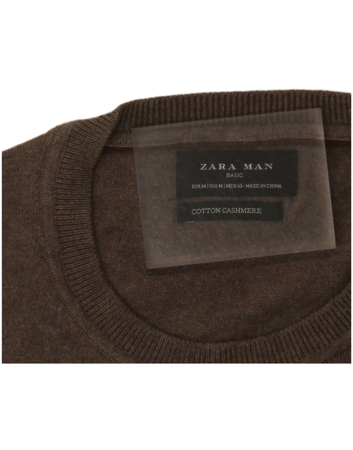 Zara Suéter masculino com gola redonda e algodão marrom médio