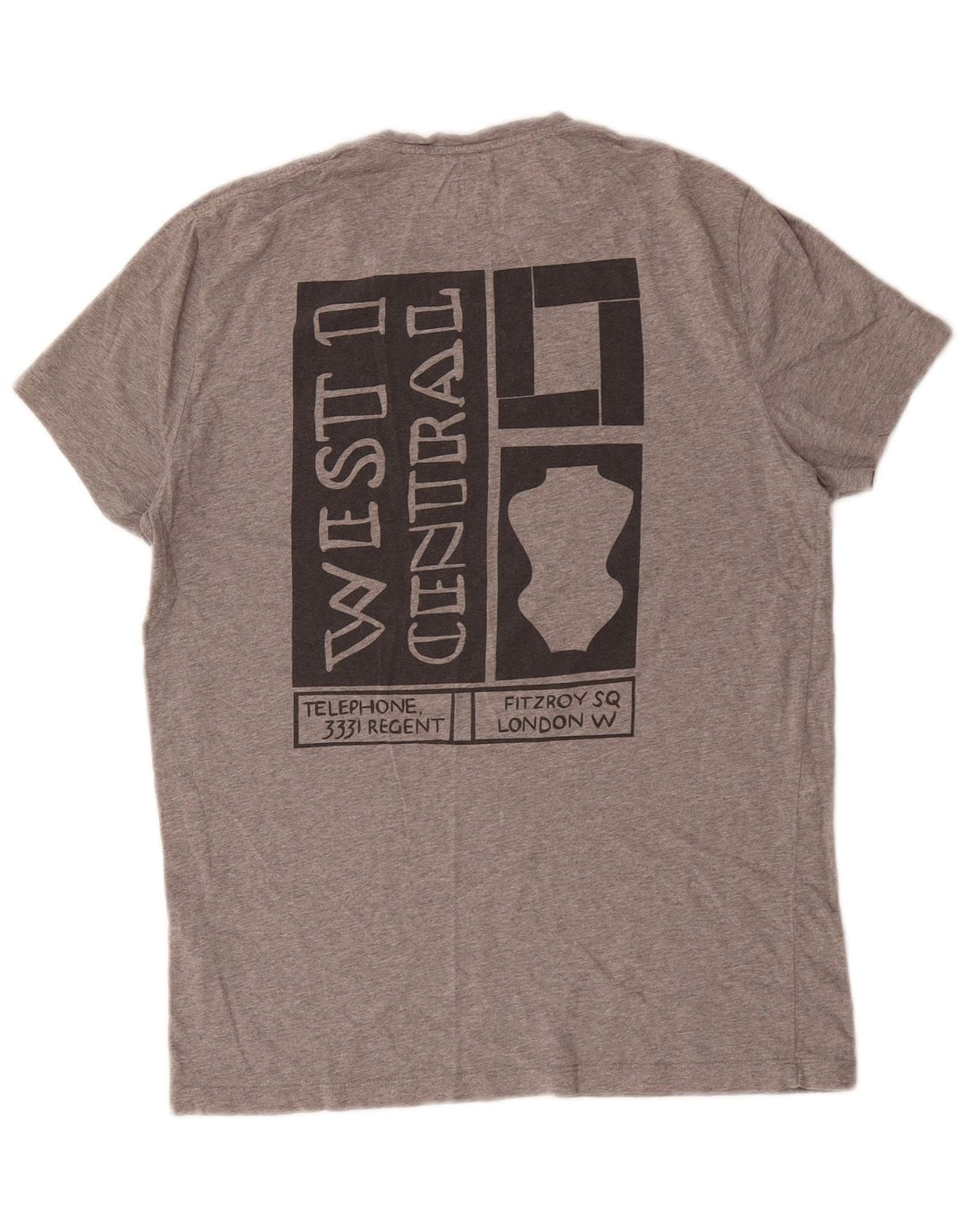 Jack Wills Camiseta masculina gráfica top pequeno algodão manchado cinza