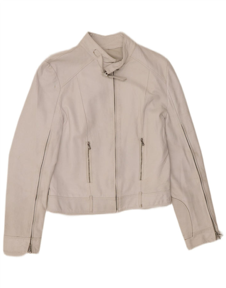 Jaqueta de couro vintage feminina IT 46 grande couro branco