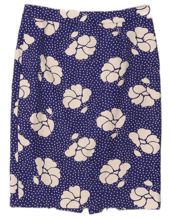 Saia reta feminina Boden UK 10 pequena W30 algodão floral azul