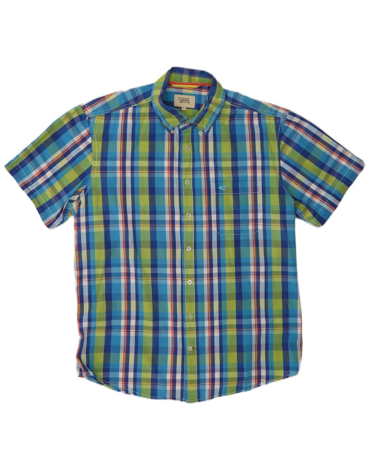 CAMEL ACTIVE Camisa masculina de manga curta grande algodão xadrez multicolorido